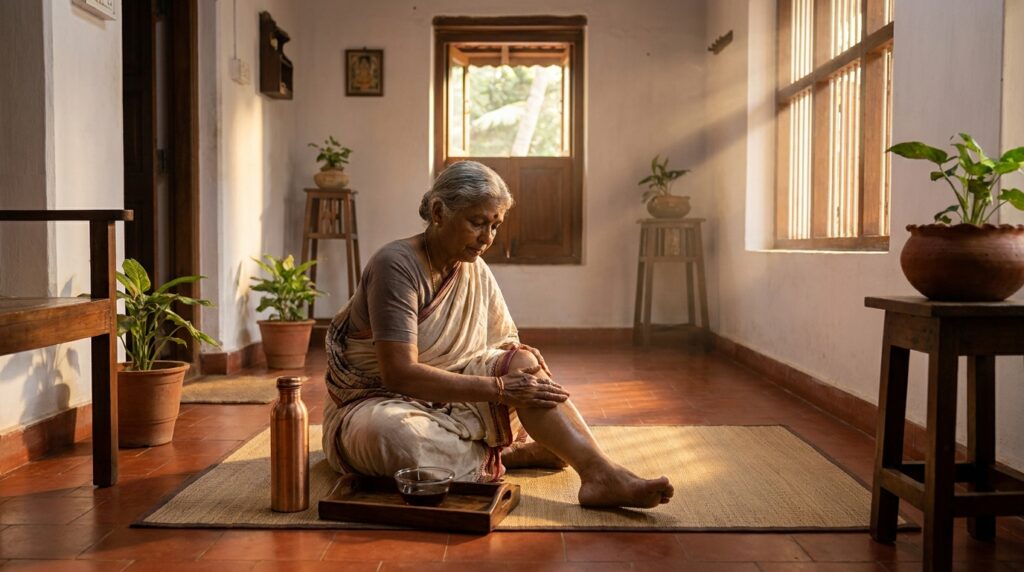 Warm Ayurvedic oil massage — a traditional Siddha and Ayurvedic therapy for joint pain relief.