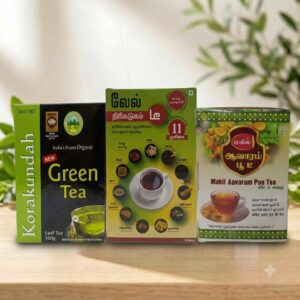 Daily Herbal Tea Wellness Kit featuring Green Tea, Makil Aavaram Tea and Vel Thirikadugam Tea for everyday herbal wellness.